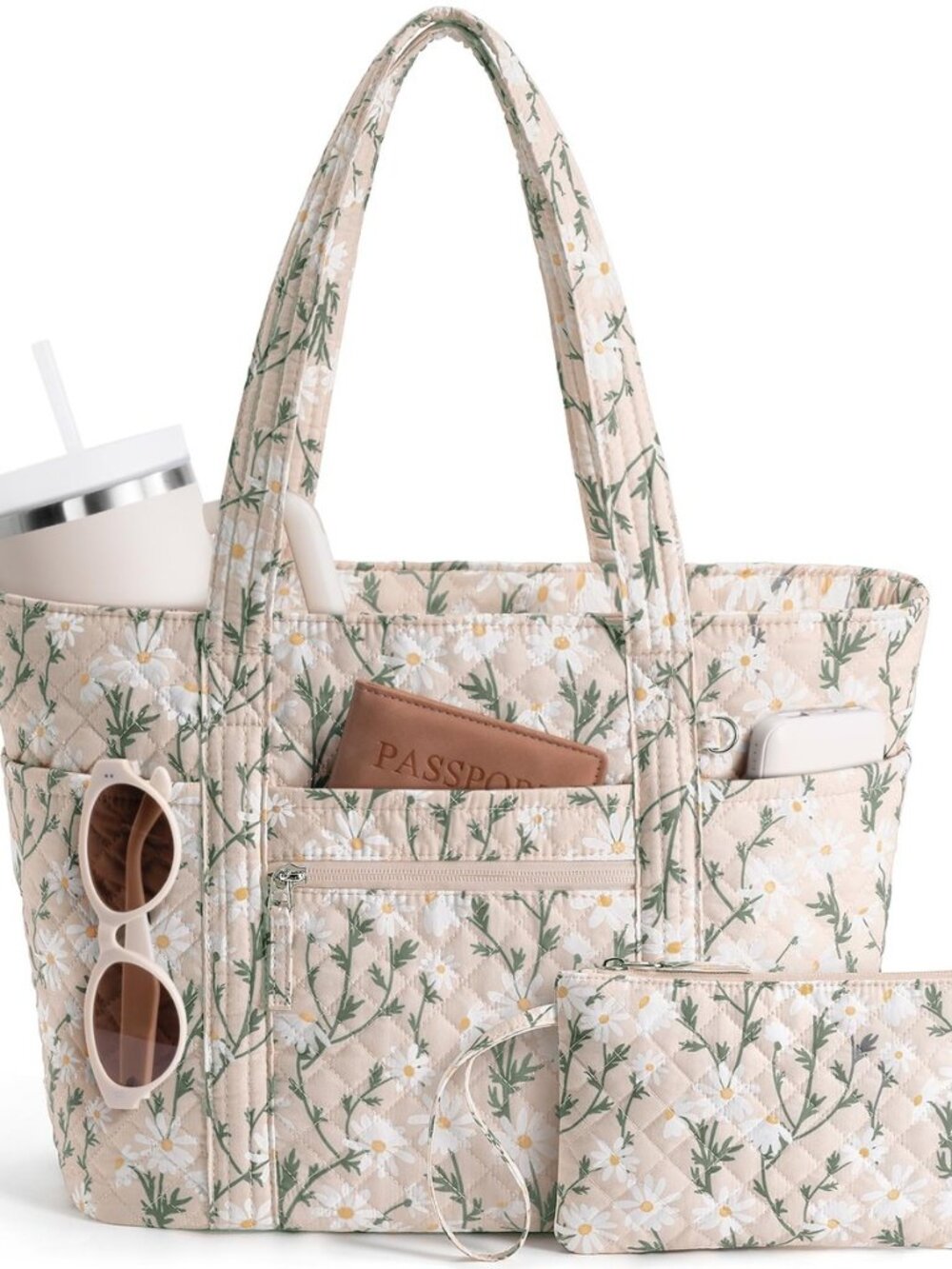 Quilted Tote Bag for Women Puffer Teacher Nurse Cotton Work Tote